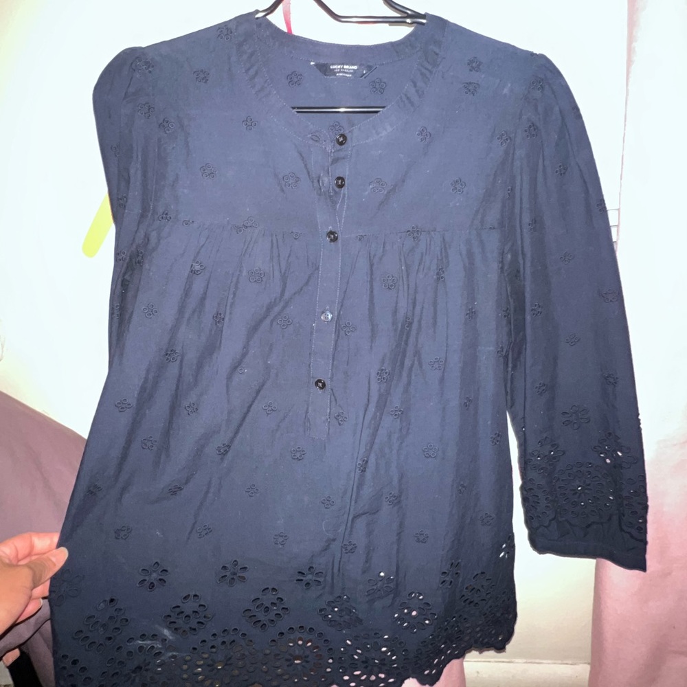 Lucky Brand navy eyelet top